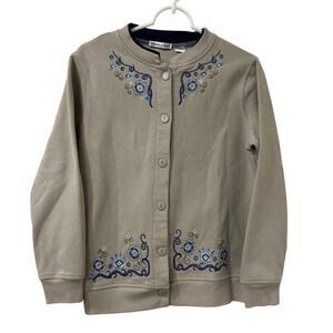Bonnie Evans Vtg Women Sz Medium P Tan Floral Embroidered Button Down Sweatshirt
